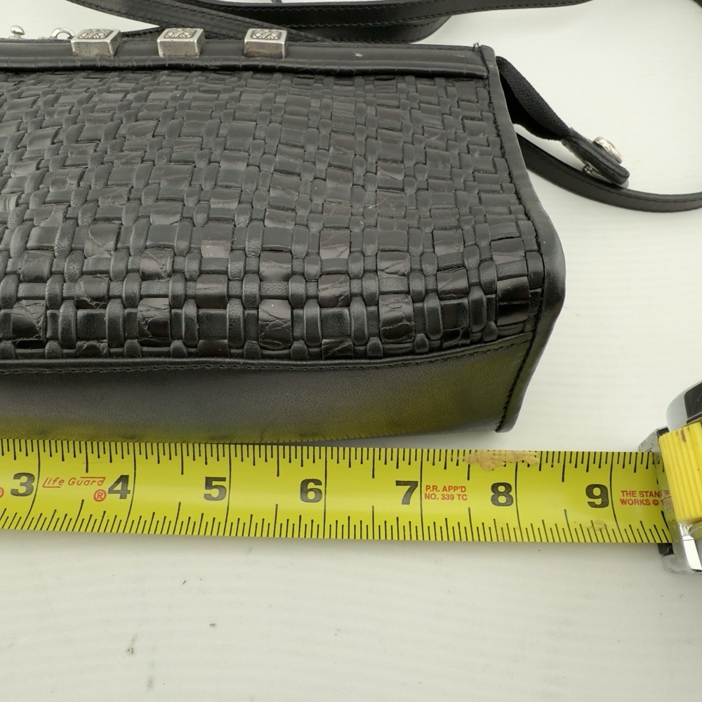 Vtg Brighton Crossbody Purse Black Romag Embossed Leather Organizer Weave Accent - Picture 12 of 14